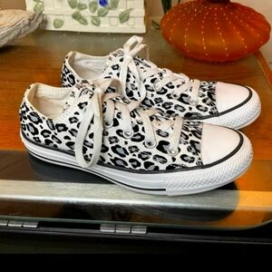 Converse All Star Black and White Leopard Print Sneakers